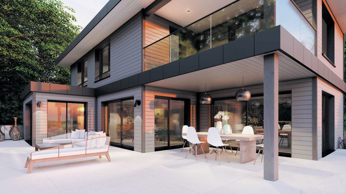 Maison contemporaine à la tombée du jour